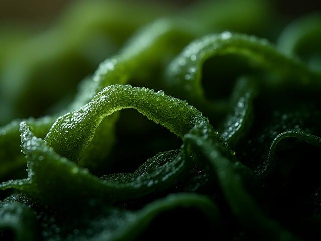 Close-up of fermented sea kelp with a rich, dark texture