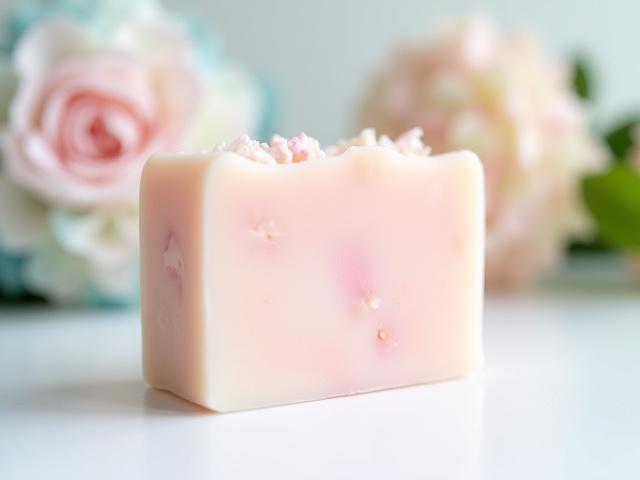 Delicate floral soap with hydrangea and rose, reflecting Cape May gardens