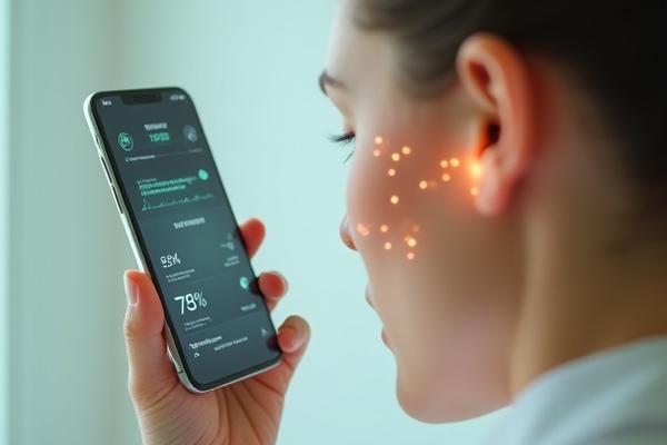 AI-powered smartphone scanning a face for skin metrics