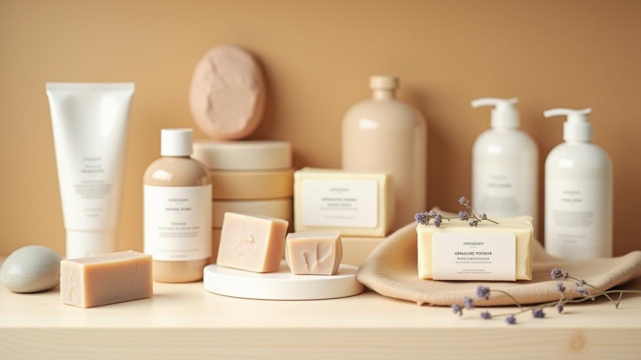Curated retail shelf displaying a range of Geraldine Potoker handcrafted soaps and skincare products
